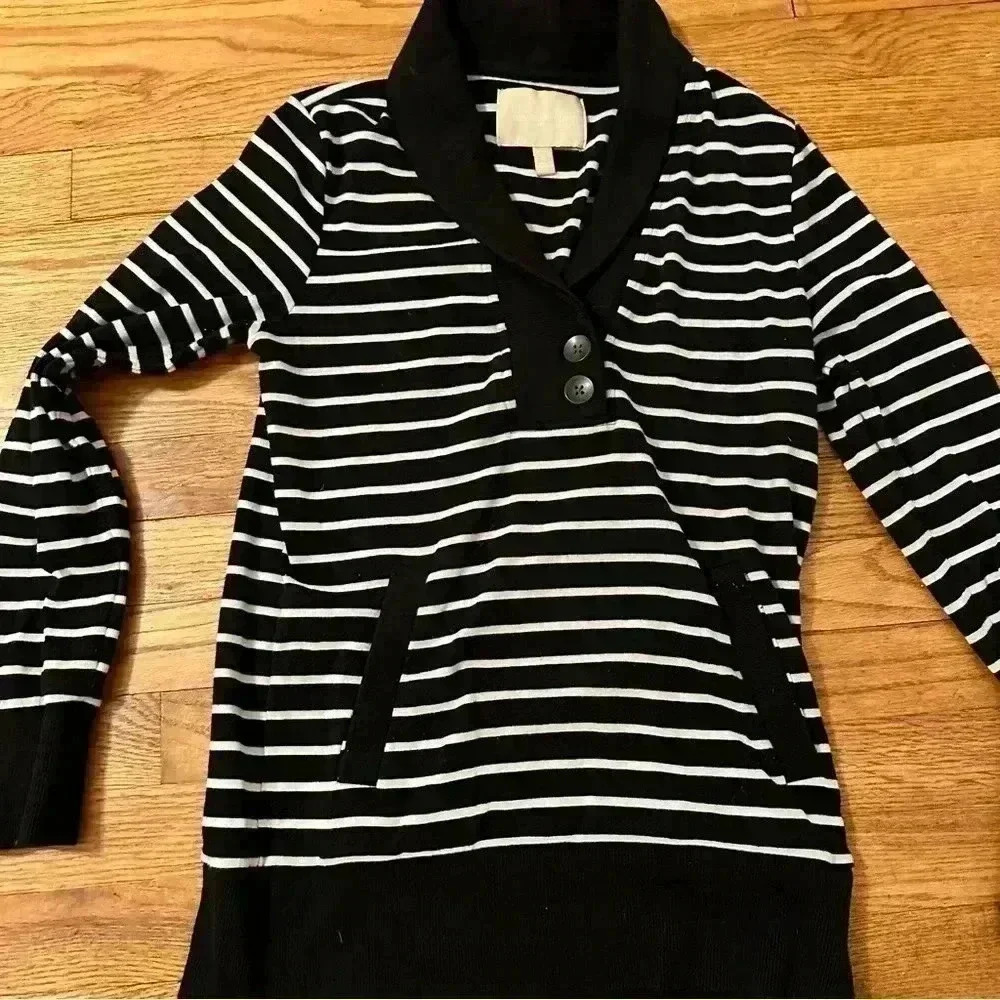 Banana Republic Black White Striped Shirt Women S - Picture 4 of 9